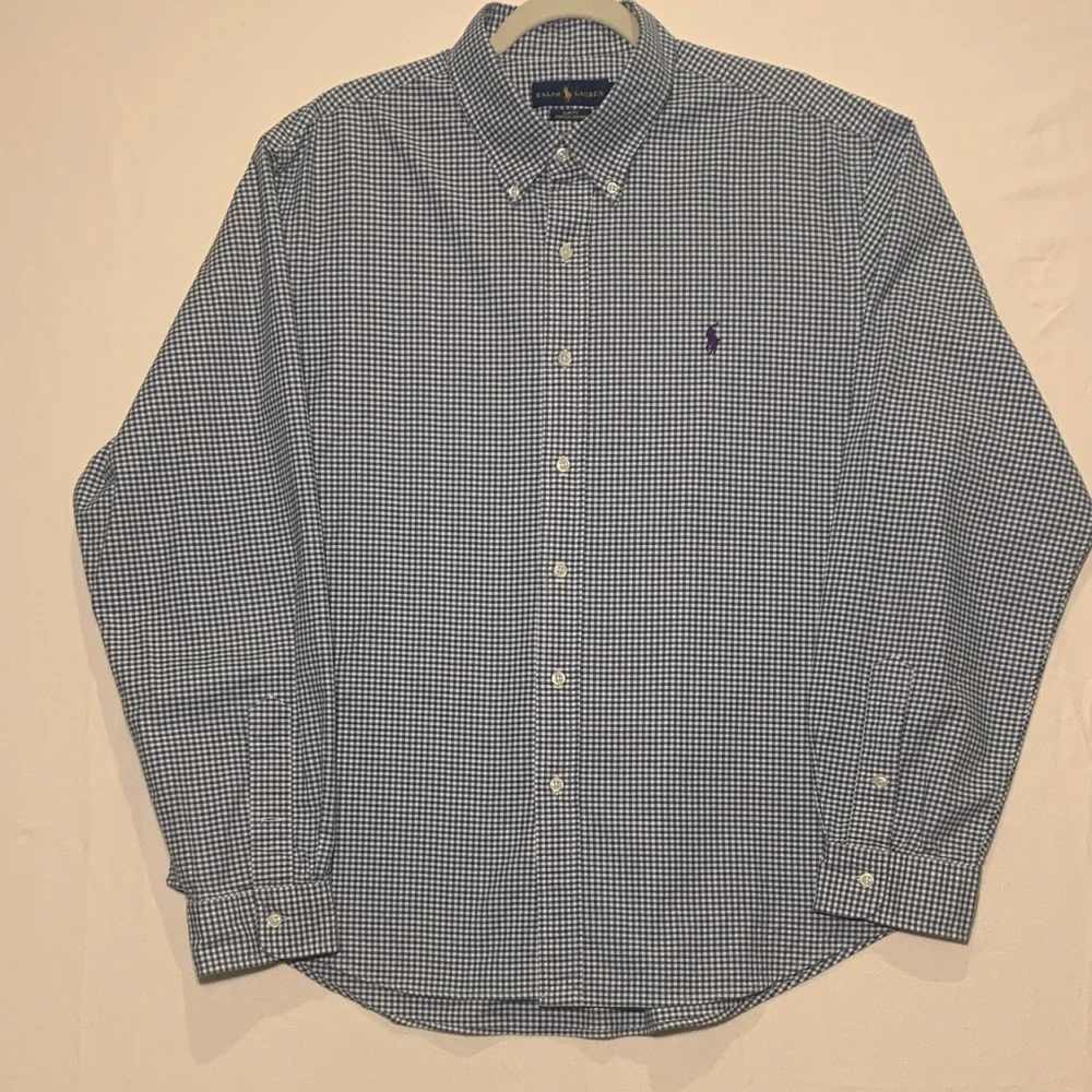 POLO Ralph‎ Lauren Men's Slim Fit Oxford Gr/Blue White Check w Purple Pony XXL